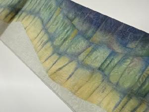 作家物　纐纈縞に草花模様織出し全通袋帯